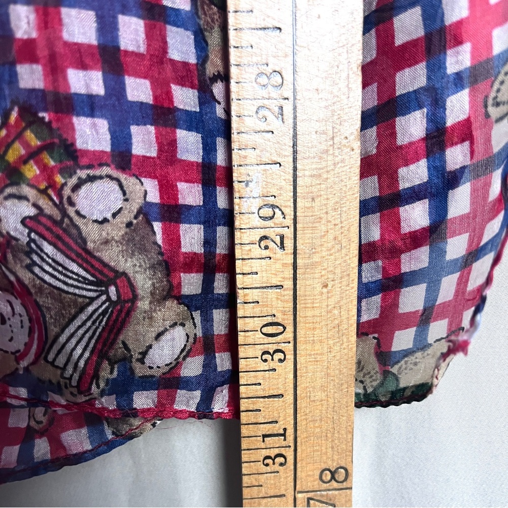 Teddy Bear Print Silk Scarf Rectangle 62” X 14” Novelty Cottagecore Whimsical - Picture 7 of 7
